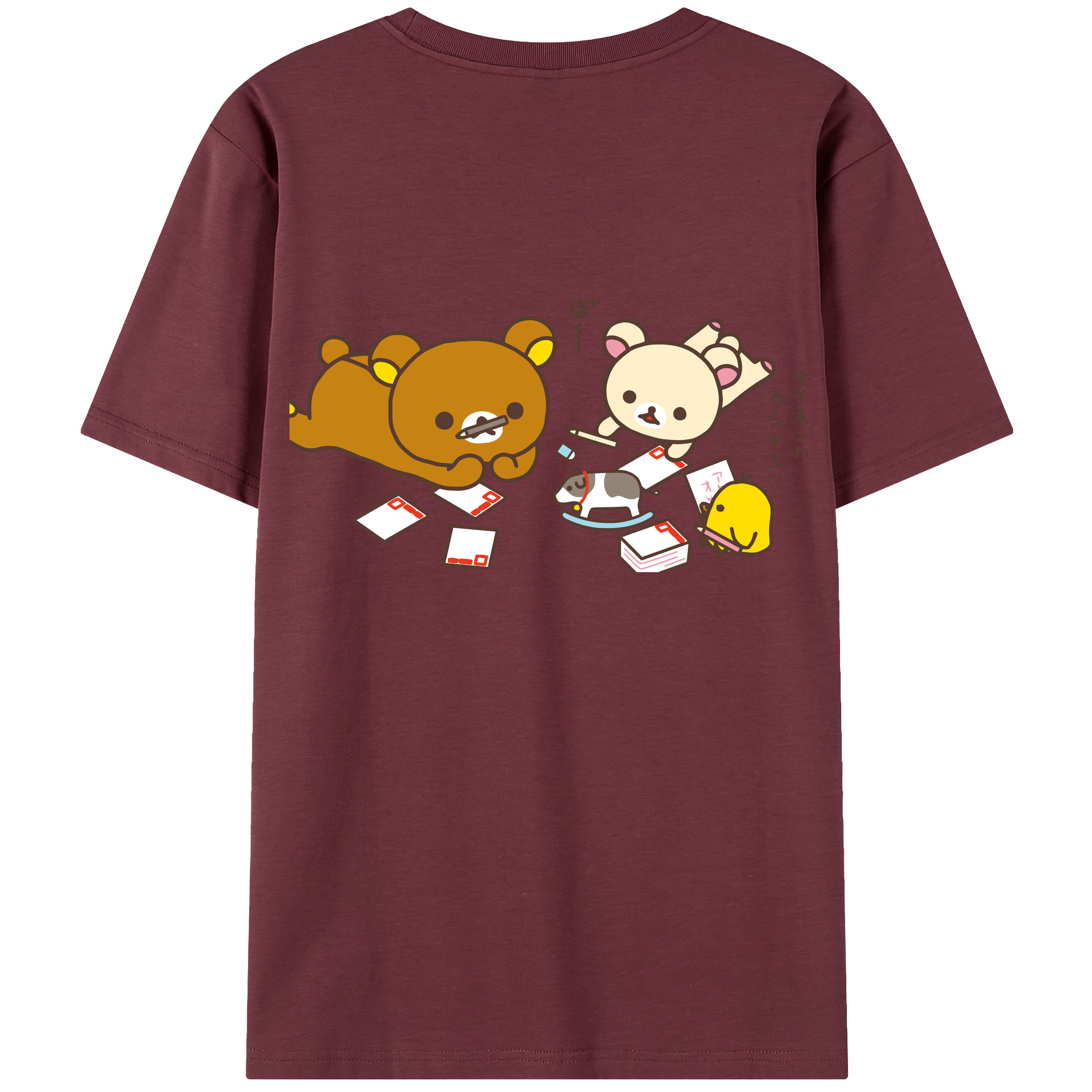 （画像用） リラックマ リラックマ キイロイトリ Rilakkuma Korilakkuma Kiiroitori 綿100％半袖Tシャツ（背面プリント）